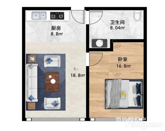 【搞定了！】滨江区83方精装一室一厅一卫公寓3800元出租的图片