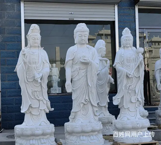 石雕西方三圣#汉白玉佛像雕塑 - 图片 3