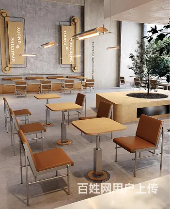 海洋板家具定制桦木纹理桌面餐饮店桌椅来图定制 - 图片 2