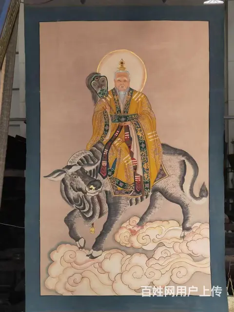 清代，民间画家画的，大尺寸老粗布纯手绘五彩描金画， - 图片 1
