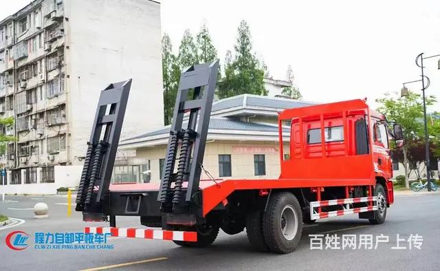 国六陕汽德龙平板车价格　拉挖掘机钻机拖板车　包送车 - 图片 7