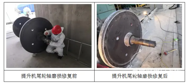 现场快速修复提升机尾轮轴磨损的方法 - 图片