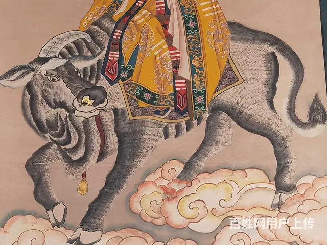 晚清 民间画家画的 精品纯手绘老粗布五彩描金 太 - 图片 4