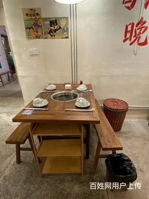 火锅店家具卡座桌椅岩板火锅桌实木火锅桌防火板卡座 - 图片 4