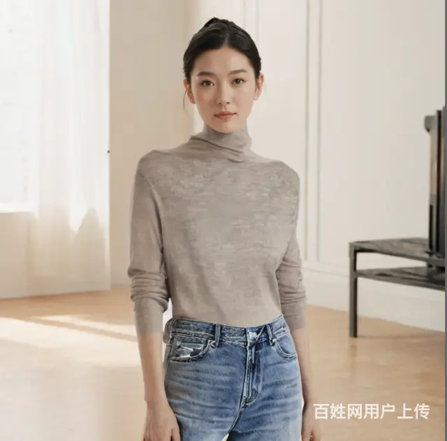 温碧霞代言IRENENA服装秋冬新款高领长袖打底衫 - 图片 1
