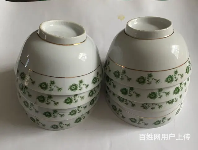 【搞定了！】低价出售8只7、80年代金边绿花瓷饭碗 - 图片 1
