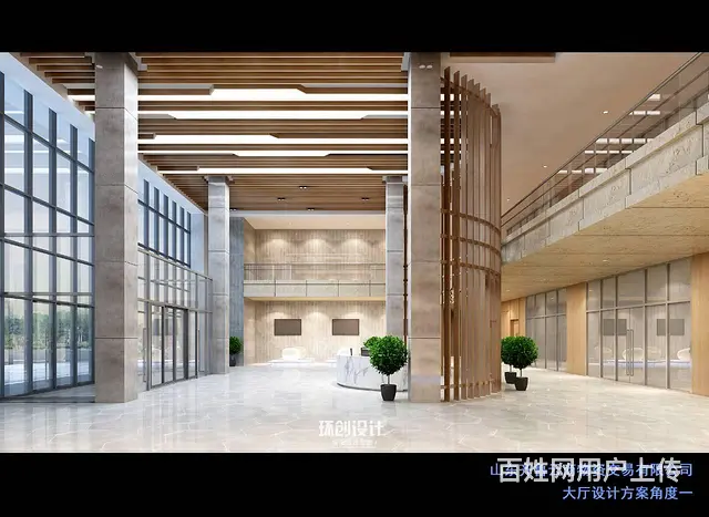 淄博企业办公大厅装修设计 - 图片 2