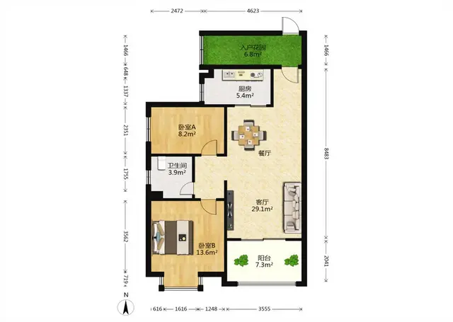 满五朝南精装大两房带入户花园方正实用户型靓， - 图片 5