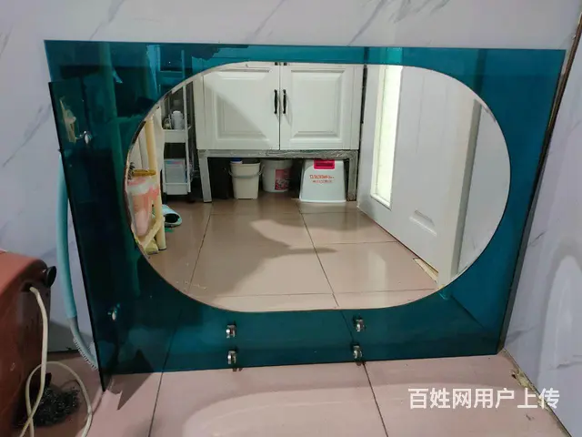 复古蓝玻璃大厚化妆镜 - 图片 1