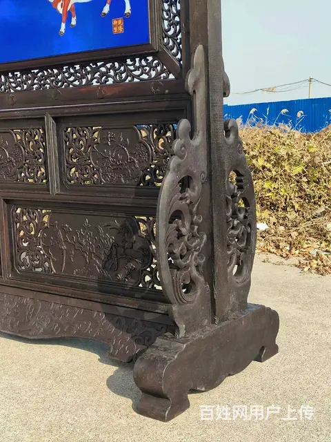 花梨木五牛图 瓷板画插屏 做工古朴，画工精致，线条 - 图片 3