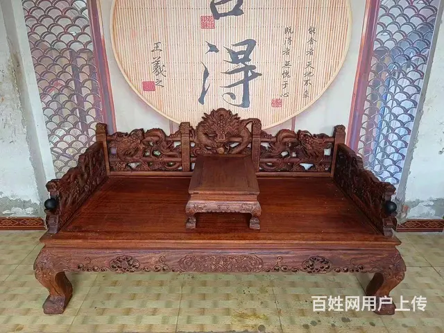 精品花梨木满工雕工云龙罗汉床二件套，全品相，黄旧款 - 图片 1
