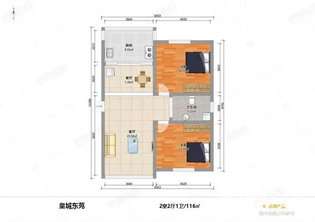 东中街大悦城地铁口，园区中心，南北通透，两室两厅一卫，精装修 - 图片 9