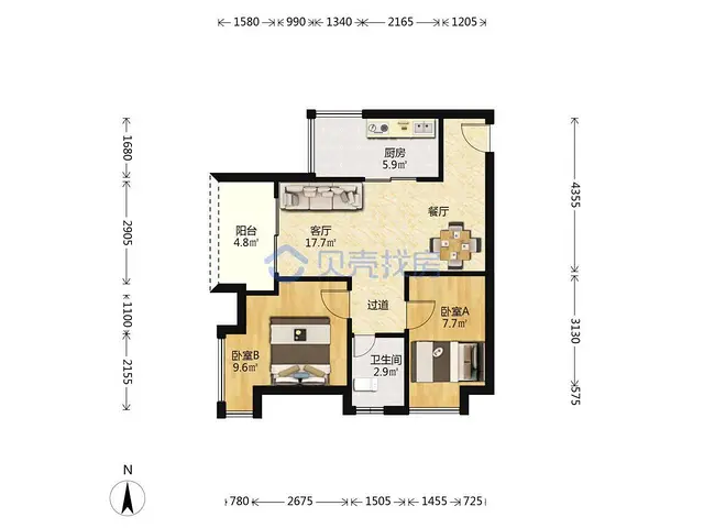 晴朗新地园 2室2厅62.62m?满五年 - 图片 5