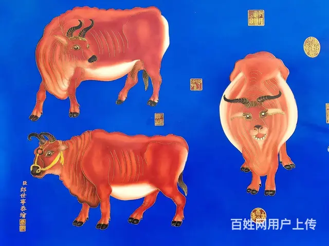 花梨木五牛图 瓷板画插屏 做工古朴，画工精致，线条 - 图片 2