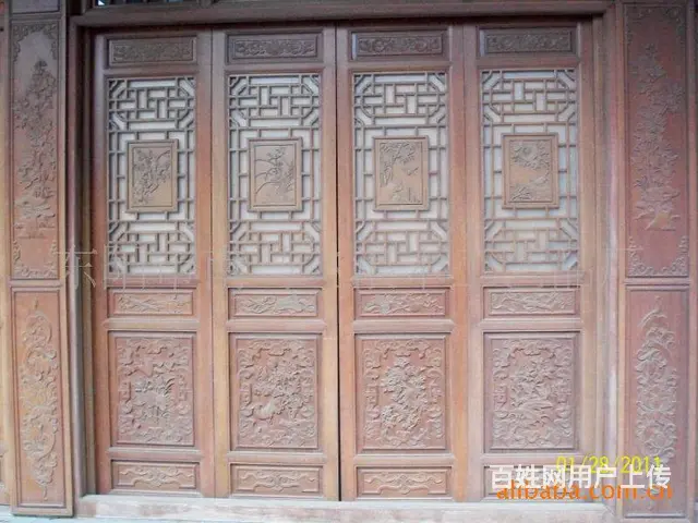 四川成都花格木窗寺庙单面雕刻门 - 图片 7