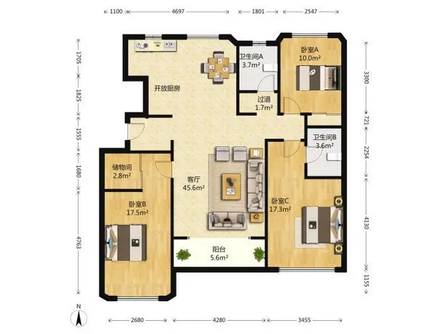 出租东园新村4楼，三室，家电家具齐全拎包住，1500元/月 - 图片 11