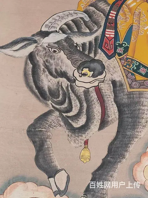晚清 民间画家画的 精品纯手绘老粗布五彩描金 太 - 图片 6