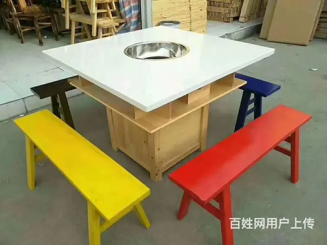 串串香火锅桌椅，刷烤一体火锅桌椅，实木火锅桌椅厂家 - 图片 6