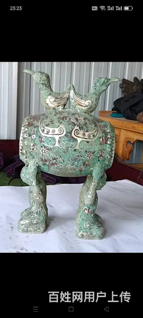 青铜挫银  跪人鼓  制作精美 全身满工 收 - 图片 1