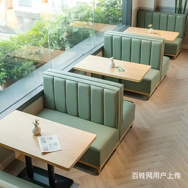 快餐店连餐店软包卡座 分段靠背板式桌椅 设计感桌椅 - 图片 1
