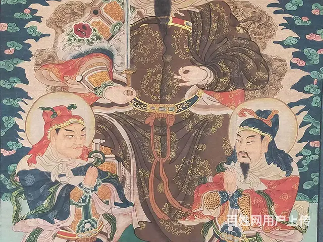 清代，民间画家画的，大尺寸老粗布纯手绘五彩描金画， - 图片 4