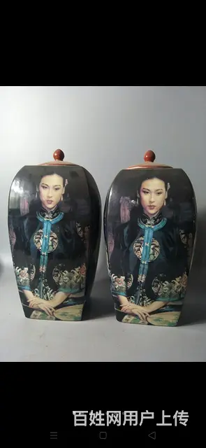 乡下拆迁淘来民国时期，人物四方瓶一对，画工清秀，完 - 图片 1