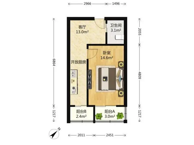 全新精装公寓 品牌家具家电 温馨舒适伍家岭华创北辰君悦新天地 - 图片 8