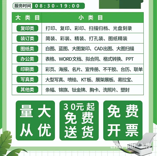 办公文件图文印刷服务满30元免费送货上门 - 图片 1