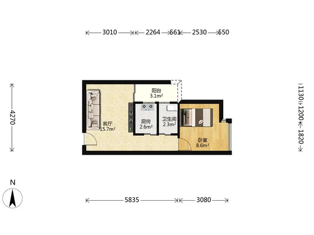 柠溪一房一厅，东方家园，总价84万，电梯 - 图片 4