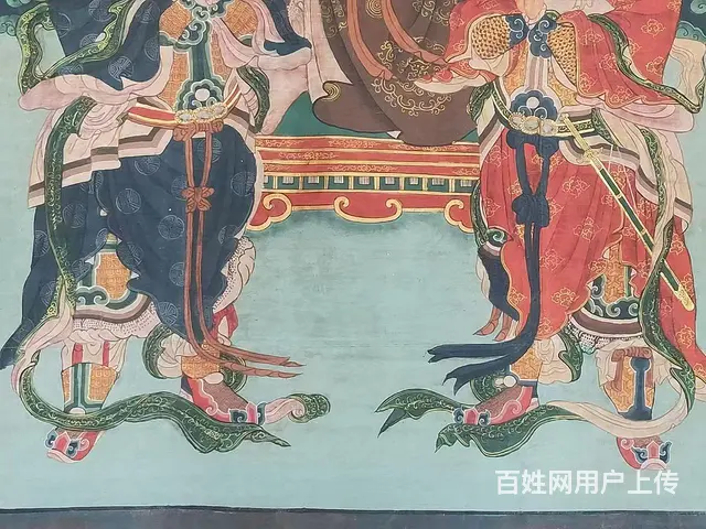清代，民间画家画的，大尺寸老粗布纯手绘五彩描金画， - 图片 5