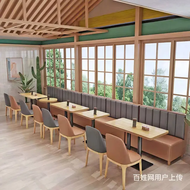 快餐店连餐店软包卡座 分段靠背板式桌椅 设计感桌椅 - 图片 3