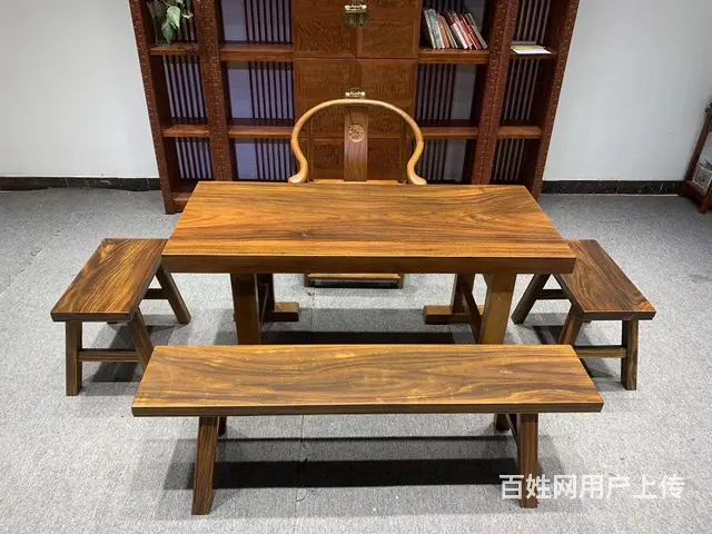 实木大板桌（原木整板无贴皮）实木家具，茶盘，根雕 - 图片 5