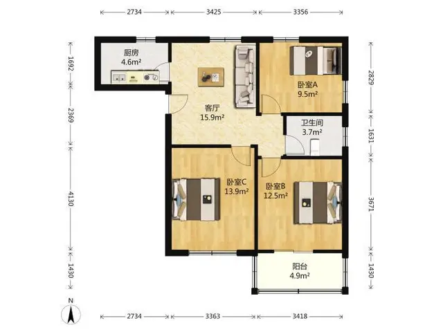出租翠苑高性价比高品质住宅南北3室精装修 - 图片 7