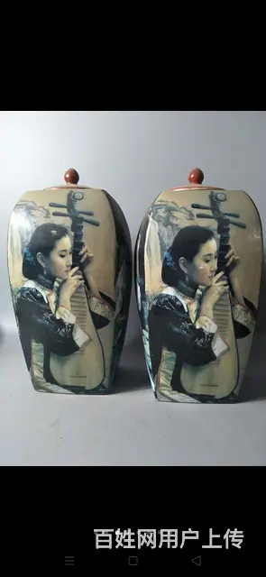 乡下拆迁淘来民国时期，人物四方瓶一对，画工清秀，完 - 图片 3
