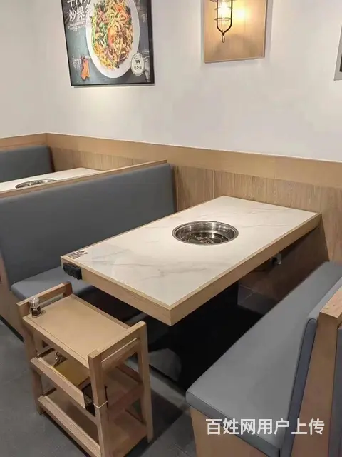 餐饮家具工厂供应岩板火锅桌实木火锅桌岩板镶嵌实木材 - 图片 5
