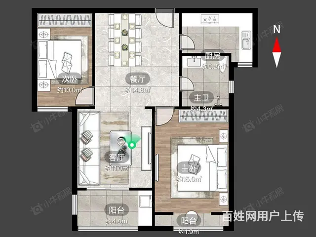 恐龙园美林湖水岸枫情 90.23平2居 南向精装修 - 图片 10